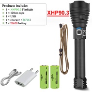 Super XHP90. 3 powerful led flashlight 18650 Rechargeable tactical flashlight xhp90 usb flash light