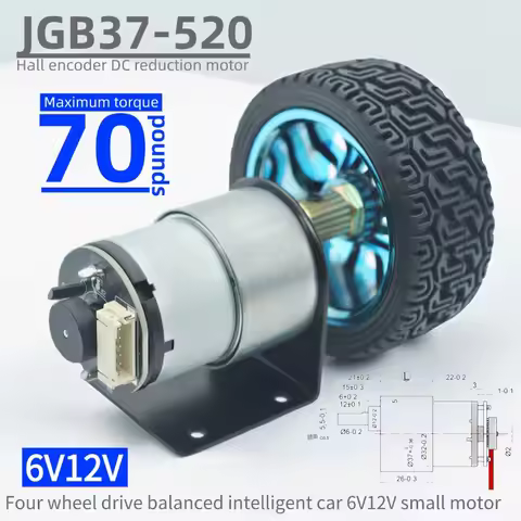 JGB37-520 Hall Encoder DC Reduction Motor DC 6V 12V High Torque Intelligent Automotive Chassis Robot