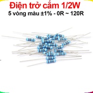 (100 pieces) Plug-in resistor 1/2W 5 color rings ±1% - value 0R to 120R
