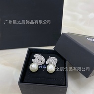 Square diamond full-diamond earrings, women's fashion pearl earrings