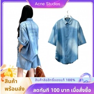 Acne Studios Sprayed 1996 logo Men's Fashion Fabric denim short sleeve t-shirt