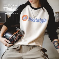 MADEN brand Campus Student Girls Cute Art Style American Retro Contrast Round Neck Academy Style Lon