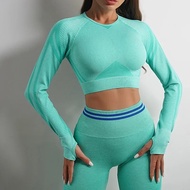สต๊อกพร้อมส่ง) Womens Fitness Suit Sports Pants Long-sleeved Shirt Push-up Running Suit Sportswear P