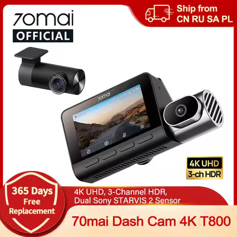 Global Version 70mai 4K Dash Cam T800 3-Channel HDR Supercapacitor WiFi 6 Voice Control 4G Compatibl