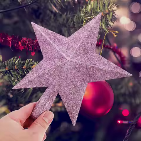 15/20cm Christmas Tree Sparkle Star Glittering Christmas Tree Topper Decoration Sprinkled Pink Five-