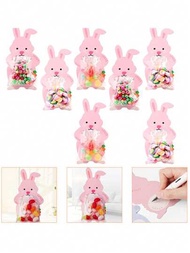 10 件裝復活節兔子糖果袋,帶有粉紅色兔子賀卡可愛兔子棒棒糖卡片巧克力餅乾自黏禮品袋禮品包裝盒適合復活節快樂生日派對裝飾