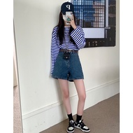 [Tenice D91] Korean Style Straight Denim Shorts Five-Point Pants Washed Retro Jeans High Waist Slimm