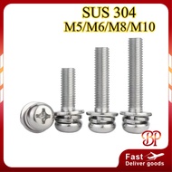 (SUS304 Combination Screw) Pan Head Phillips Screw Skru with Flat Washers and Spring Washers Stainle
