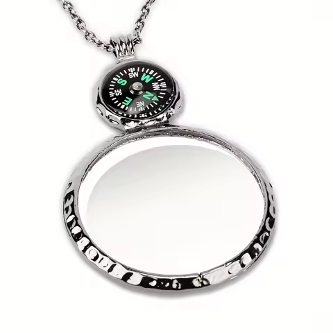 10x Compass Magnifying Glass Pendant with Mini Compass, Magnifier Necklace Elderly Care Accessory Ki