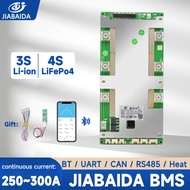 JIABAIDA BMS 4S 250A 300A LiFePo4 Li-ion Battery Active Balance BT RS485 CAN Heat Series JBD BMS