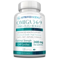 Approved Science Omega 3-6-9-2400mg Daily Blend of Fish, Flaxseed, and Borage Oils with Vitamin E - 