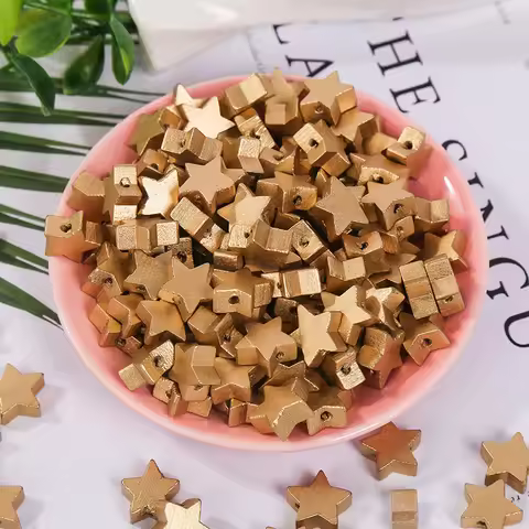 100pc 15mm 20mm Wood Gold Flat Five-pointed Star Wooden Five-pointed Star Baby Make Jewelry Wall Cur