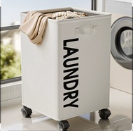 SG Seller Foldable  Pulley Brake Wheel Laundry Basket Oxford Cloth Waterproof with Universal Wheel S