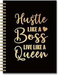 73YAZMEEN Boss Lady Black Gold Spiral Notebook（160 Pages）Hustle Like A Boss Live Like A Queen Blank 