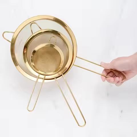 New Stainless Steel Oil Strainer Fine Mesh Golden Flour Sifter Sieve Flour Colanders Kitchen Bakware