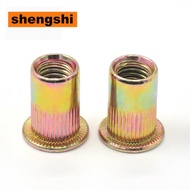 Flat Head Vertical Pattern Rivet Nut Rivet Nut Iron Plated Color Zinc Large Edge Knurling Pull Nut C