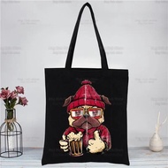 Dog Pet Pug Life Pug Anatomy Black Print Reusable Shopping Bag Women Canvas Tote Bags Eco Bag Cartoo