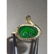 #J935 100% Natural Grade A Icy Green Ru Yi Jade Jadeite Adjustable Ring H17m 925 Yellow Gold Silver