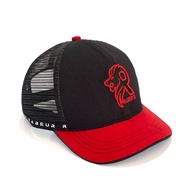 Topi trucker visor pendek pria jaring topi distro ori pria keren cowok hitam merah