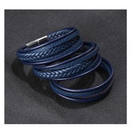 Gelang kulit multi layer casual bluez - fl 018 - Gelang kulit asli gelang pria gelang wanita hadiah 