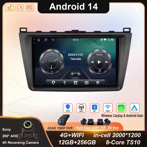 For Mazda 6 GH 2008 2009 2010 2011 2012 2012 Carplay Auto Android 14 Car Radio Multimedia Video Play