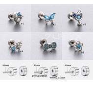1 Piece Cartilage Earring Stud 20Gauge Helix Piercing Flower Butterfly Bowknot Shape