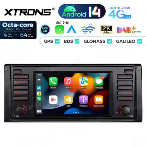 XTRONS 7'' 2K Android 14 Octa Core 4+64GB Car Radio For BMW E39 M5/ E39 Car Stereo Built-in 4G DSP C
