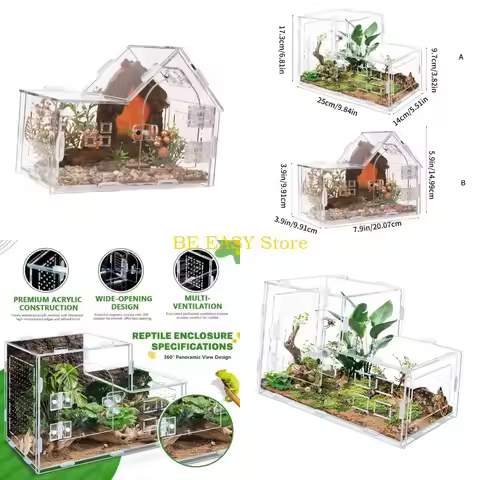 E28F Transparent Reptiles Enclosure Safe Locking Mechanism Breeding Box for Small Pet