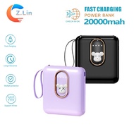 20000mAh Powerbank Portable Fast Charging cute mini Powerbank Battery Comes with detachable 4 in1cable