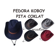 Zorro brown belt ribbon fedora cowboy hat