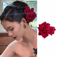 Pink Velvet Rose Flower Hair Clip for Girls with Large Gypsy Party Side Clamp Accessories