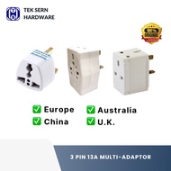 3 PIN 13A MULTI-ADAPTOR FOR EU/ CN/ AUS/ UK PLUG TOP- 3 Pin Universal Travel Adaptor/ 3 Pin Multi-Adaptor/ 3 Way Adaptor