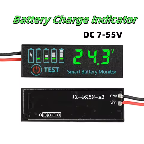 LED Battery Indicator DC 7-55V Voltage Charge Indicator Acid Battery Lithium Battery Universal Batte