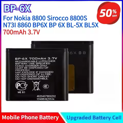 700mAh 3.7V BP-6X Battery for Nokia 8800 Sirocco 8800S N73I 8860 BP6X BP 6X BL-5X BL5X Mobile Phone 