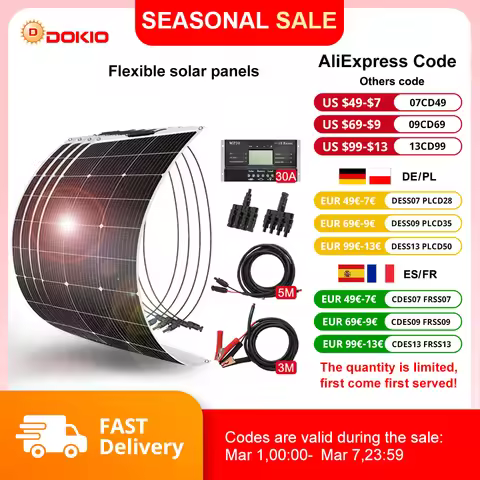 DOKIO 100Wset 200Wset 400Wset 18V flexible solar panel waterproof monocrystalline camping 12V batter