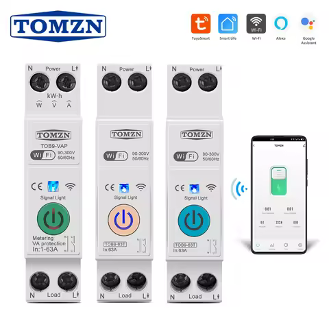 TOMZN 63A 1P+N WIFI Smart Switch Energy Meter kWh Metering Monitoring Timer Relay MCB TUYA Smartlife