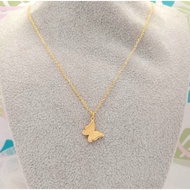 (96) Women's Titanium Necklace Gold Butterfly Pendant Two Layer Glossy Sand SK66