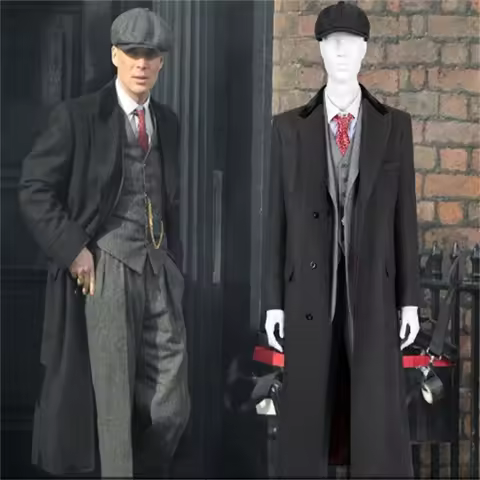 Tommy Shelby Cosplay Costume Men's Casual Long Trench Coat Full Set Halloween Carnival Party Outfit