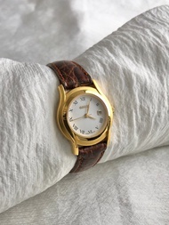 【VintageShop solo 日本直送中古包專賣店】GUCCI 古馳 腕錶 金色 x 棕色 羅馬數字 不鏽鋼 5400L vintage 經典款 iuxwp8