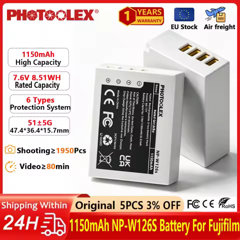 PHOTOOLEX NP-W126/W126s Camera Battery with Charger For Fujifilm X100F X-Pro1 X-T1/T30 X-A1/A2/A3/A1
