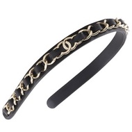 【日本直送】香奈兒 CHANEL 髮箍 其他飾品 COCO 標誌 鏈條 羊皮 黑色/銀色 女性用【二手】