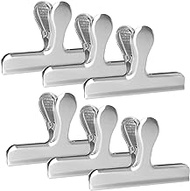 komstuon 6 Pack Silver Chip Clips Bag Clips Food Clips,4.7 inch Stainless Steel Paper Clamps,Round Smooth Edge Bulldog Clips Large for Food Bags, Drawing,Home,Kitchen and Office
