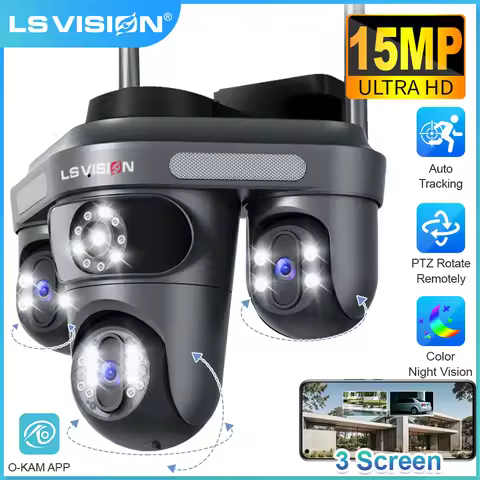 LS VISION 15MP Three Screen WiFi Camera Outdoor Three 360°Rotation PTZ IP Camera Human Auto Tracking