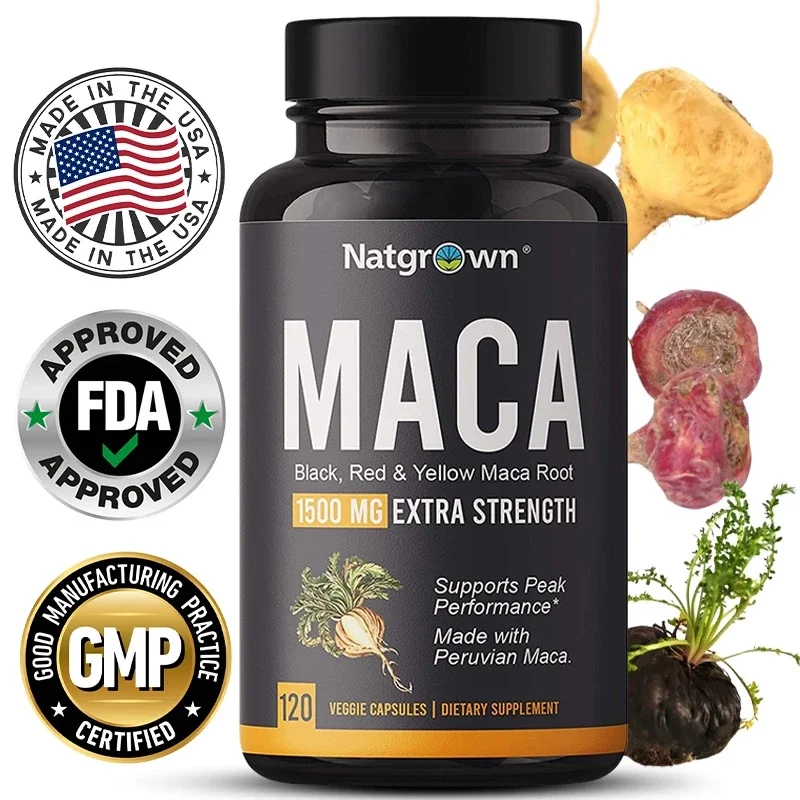 Natgrown Maca Root Powder 1500 Mg with Black+Red+Yellow Peruvian Maca Root Extract Supplement for Me