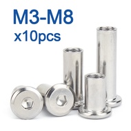 10pcs/lot M3 M4 M5 M6 M8 Stainless Steel Flat Hex Hexagon Socket Head Furniture Rivet Connector Inse
