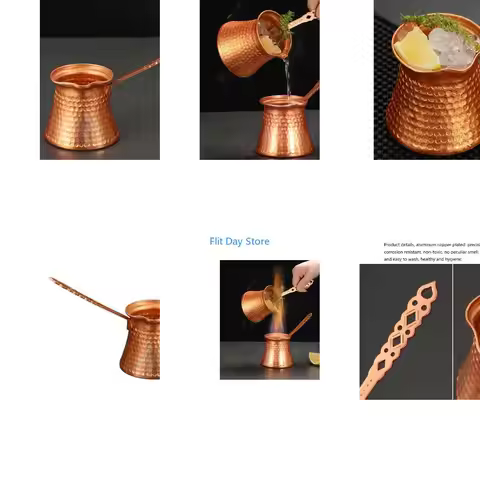 F92C Traditional Handmade Metal Covered Coffee Maker Heat Resistant Handle Coffee Pot Perfect For Ho