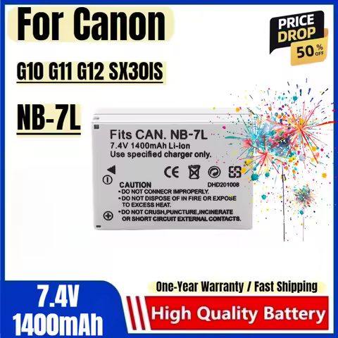 NB-7L Battery 7.4V 1400mAh Rechargeable Batteries and Charger for Canon G10 G11 G12 SX30IS Camera Ba