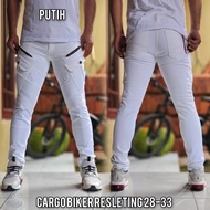 Celana Jeans Putih Cargo Biker Pria Celana Cargo Biker Sleting Jeans Celana Touring