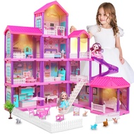 Beefunni Doll House, 11 Rooms 4 Stories Dollhouse for Girls with 2 Dolls Furniture & Accessories, Do