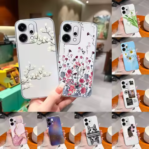 For OPPO Reno 14 Pro 14F Cases Colorful Flower Kitten Protective Transparent Back Cover For OPPO Ren